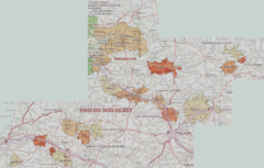 Sud-Ouest wine region map